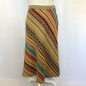 Vtg 70s Southwestern Woven Aztec Navajo Western Skirt Chevron Striped Skirt 8